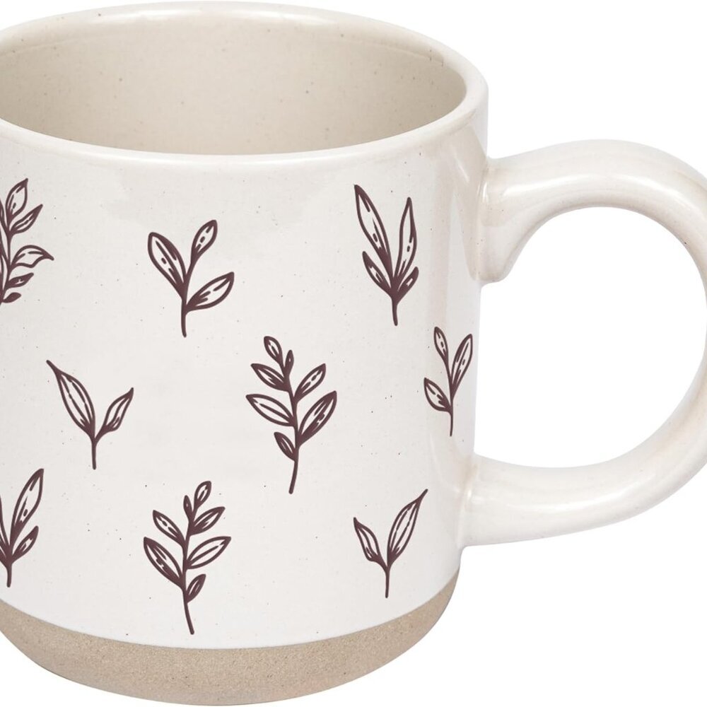 Autumn Coffee Mug with Brown Leaves Design, 14oz Stoneware Cup for Tea & Cider,